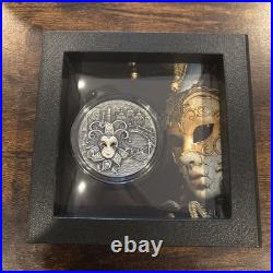2022 Niue Venetian Mask II 2oz Antiqued, Diamond. 999 Silver Coin 5$ /500
