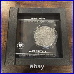 2022 Niue Venetian Mask II 2oz Antiqued, Diamond. 999 Silver Coin 5$ /500