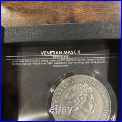 2022 Niue Venetian Mask II 2oz Antiqued, Diamond. 999 Silver Coin 5$ /500
