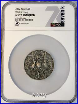 2022 Niue Wild Scenery High Relief 2 Oz Silver Coin NGC MS70 Antiqued