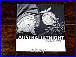 2023 1 oz. 999 Silver Black Proof Niue Silver Australia At Night Flying Fox Bat