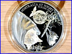 2023 1 oz. 999 Silver Black Proof Niue Silver Australia At Night Flying Fox Bat