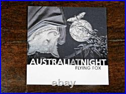 2023 1 oz. 999 Silver Black Proof Niue Silver Australia At Night Flying Fox Bat