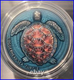 2023 $2 Niue Loggerhead Sea Turtle Lifelong Journey 2 oz Antique Silver in OGP