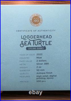 2023 $2 Niue Loggerhead Sea Turtle Lifelong Journey 2 oz Antique Silver in OGP