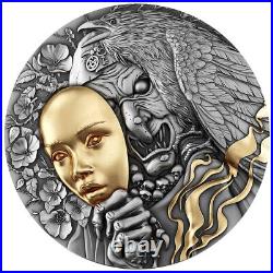2023 $5 Niue Behind The Mask 2 oz High Relief Silver Antiqued and Gold Gilded