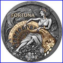 2023 $5 Niue Gilded Fortuna 2 oz High Relief Silver Antiqued and Gold Gilded
