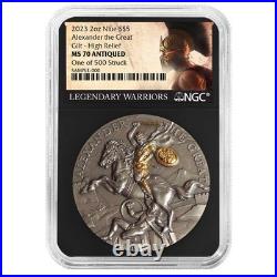 2023 Alexander the Great 2 oz High Relief Silver Antiqued & Gold Gilded NGC