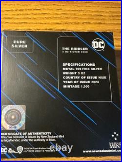 2023 DC Villains The Riddler 3oz Silver Coin COA 1000 Mintage