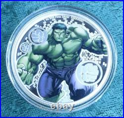 2023 Marvel's Incredible Hulk 1oz. 999 Fine Silver Niue $2 Coin, Colorized, Box