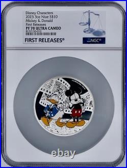 2023 Niue $10 Disney Characters Mickey & Donald 3 Oz Silver Coin NGC PF70UCAM FR