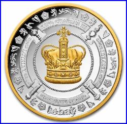 2023 Niue 1 oz Silver Proof King Charles III Coronation Crown with24k Gold