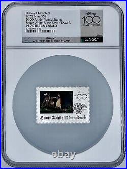 2023 Niue $2 Disney Snow White & 7 Dwarfs World Stamp Silver Coin NGC PF70UCAM