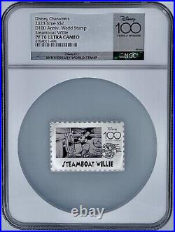 2023 Niue $2 Disney Steamboat Willie World Stamp Silver Coin NGC PF70UCAM 100th