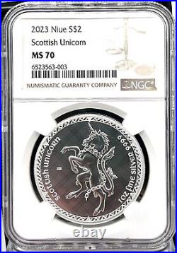 2023 Niue $2 Scottish Unicorn 1 oz. 999 Silver Coin NGC MS 70
