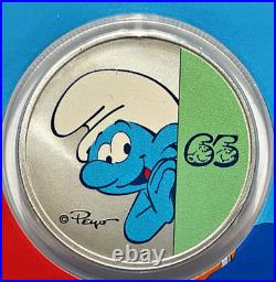 2023 Niue Colorized 1 oz Silver $2 Smurfs 65th Anniversary Coin in TEP
