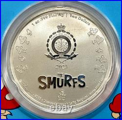 2023 Niue Colorized 1 oz Silver $2 Smurfs 65th Anniversary Coin in TEP 2023 Niue Colorized 1 oz Silver $2 Smurfs 65th Anniversary Coin in TEP
