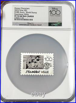 2023 Niue Disney 100 Steamboat Willie Stamp Shaped Coin 1 oz Silver NGC PF70 UC