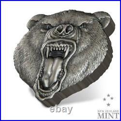 2023 Niue Fierce Nature Grizzly Bear 2oz Silver Antiqued Coin with Mintage 2000