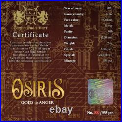 2023 Niue Gods of Anger Osiris 2 oz Silver Antiqued High Relief Coin OGP / COA 2023 Niue Gods of Anger Osiris 2 oz Silver Antiqued High Relief Coin OGP / COA