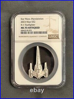 2023 Niue NGC MS70 Antiqued Mandalorian N-1 Star Fighter 1oz Silver with OGP, COA