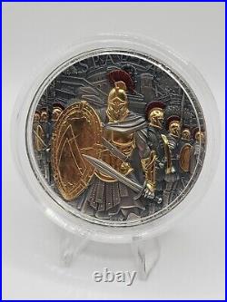 2023 Niue Sparta 2oz Silver Antiqued Gilded High Relief Coin with Mintage of 500