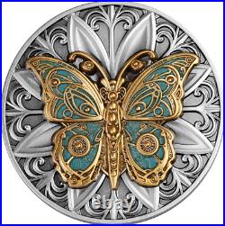 2023 Niue Steam Punk Art Butterfly Coin Antiqued 2oz. 999 Silver Only 199 Made