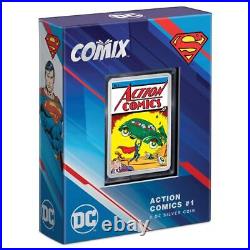 2023 Proof $5 Niue DC COMIX 1 Action Comics Shaped 2 oz Silver Box & OGP