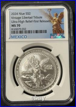 2024 1 Oz. 999 Silver Niue Vintage Libertad NGC MS 70 UH Relief First Release
