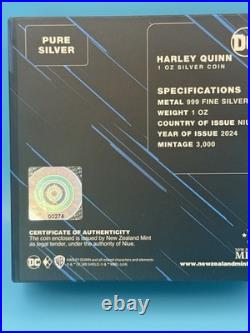 2024 1oz 999 FINE SILVER COLORIZED PROOF HARLEY QUINN Niue with BOX AND COA #116