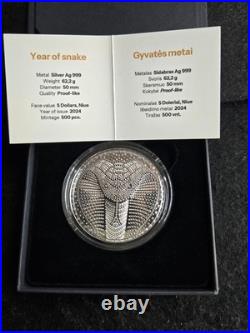 2024 Lithuanian Mint Year of the Snake 5 Dollar Niue Dot Art #161/500 2oz Ag 2024 Lithuanian Mint Year of the Snake 5 Dollar Niue Dot Art #161/500 2oz Ag