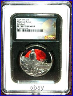 2024 Niue $1 Mars From Phobos Colorized 1 OZ Silver Coin NGC PF70 Ultra Cameo