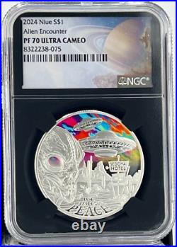 2024 Niue Alien Encounter 1 oz Silver Coin NGC PF 70 UCAM Galaxy Label 90 MINTED 2024 Niue Alien Encounter 1 oz Silver Coin NGC PF 70 UCAM Galaxy Label 90 MINTED