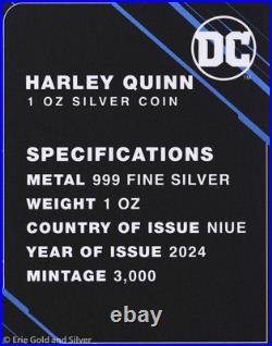 2024 Niue DC Villains Harley Quinn 1 oz Silver Colorized Proof Coin in OGP