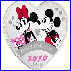 2024 Niue Disney Mickey Minnie Love Only For You Coin 1 oz Silver Heart Shaped
