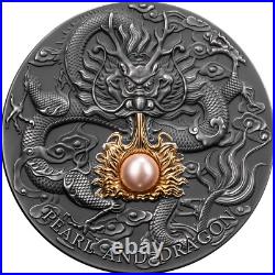 2024 Niue Divine Pearls Pink Pearl and Dragon 2 oz Silver Antiqued HR Coin