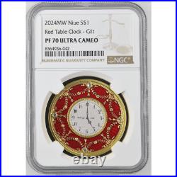 2024 Niue Faberge Art Red Table Clock 1oz Silver Coin NGC PF 70 UCAM 2024 Niue Faberge Art Red Table Clock 1oz Silver Coin NGC PF 70 UCAM