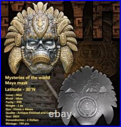 2024 Niue Maya Mask Coin 2 oz. 999 Silver Mysteries of the World with Box & COA 2024 Niue Maya Mask Coin 2 oz. 999 Silver Mysteries of the World with Box & COA