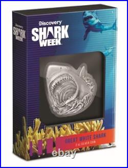 2024 Niue Shark Week Great White Shark 2 oz Silver Antiqued Coin