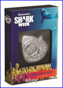 2024 Niue Shark Week Great White Shark 2 oz Silver Antiqued Coin Mintage of 1000