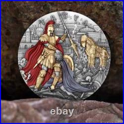 2024 Niue Troya 2 oz Antiqued Silver and Gilded Mintage of only 500 2024 Niue Troya 2 oz Antiqued Silver and Gilded Mintage of only 500