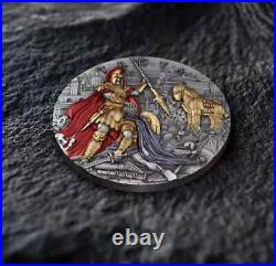 2024 Niue Troya 2 oz Silver Antiqued with Gold Gild & Color with Mintage of 500