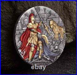2024 Niue Troya 2 oz Silver Antiqued with Gold Gild & Color with Mintage of 500