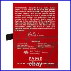 2024 Pamp Suisse Burton Morris Lucky 7's Slot Machine 1 oz Colorized Silver Coin