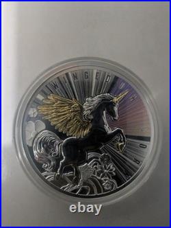 2025 17.5 Grams. 999 Silver Niue Proof Winged Unicorn Laser Colored COA Display