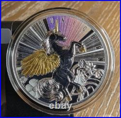 2025 17.5 Grams. 999 Silver Niue Proof Winged Unicorn Laser Colored COA Display