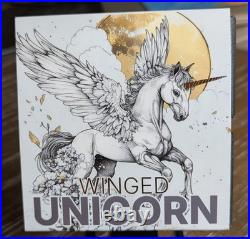2025 17.5 Grams. 999 Silver Niue Proof Winged Unicorn Laser Colored COA Display