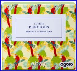 2025 Agoro Niue Love is Precious Macaw 1 oz Silver Colorized Proof Coin 2025 Agoro Niue Love is Precious Macaw 1 oz Silver Colorized Proof Coin