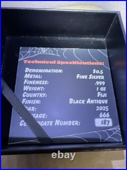 2025 Fiji 1 oz Silver Antiqued Glow-in-Dark TrickOrTreat Halloween Coin 187/666