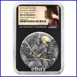2025 Miyamoto Musashi 2 oz High Relief Silver Antiqued & Gold Gilded NGC